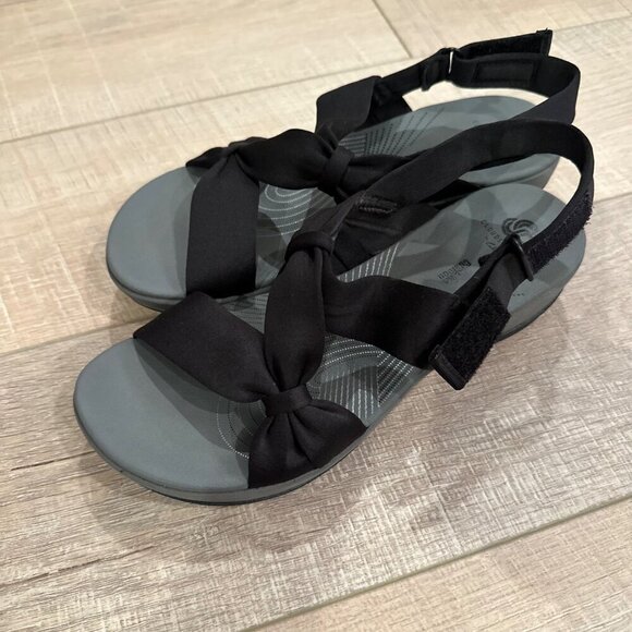 CLOUDSTEPPERS BY CLARKS CUSHION WOMENS BLACK COMFORT SANDALS 9M - Picture 4 of 10